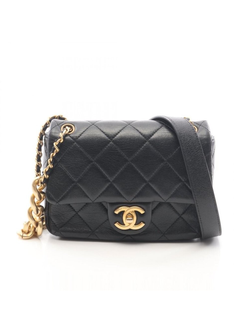 Chanel Shoulder Bag Mini Quilted Black Lambskin Chain
